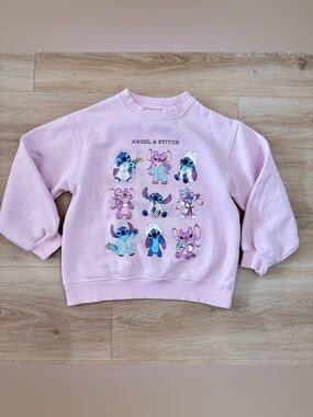 Zara Girls Angel & Stitch Pink Graphic Sweatshirt